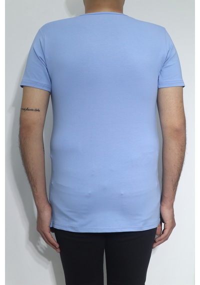 Santa Dmctekstil Erkek Düz Spor Kesim Dar Kalıp Bisiklet Yaka Basic T-shirt Mavi