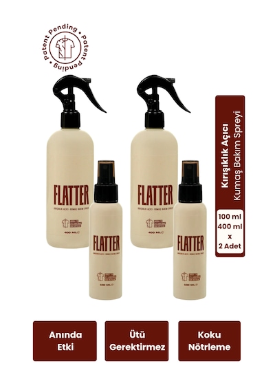 Flatter Kırışıklık Açıcı & Kumaş Bakım Spreyi 400ml + 100ml X2 4'lü Set