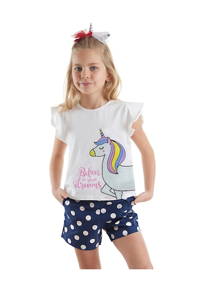 Denokids Sim Unicorn Kız Çocuk T-shirt Poplin Şort Takım Çok Renkli Denokids Sim Unicorn Kız Çocuk T-shirt Poplin Şort Takım Çok Renkli