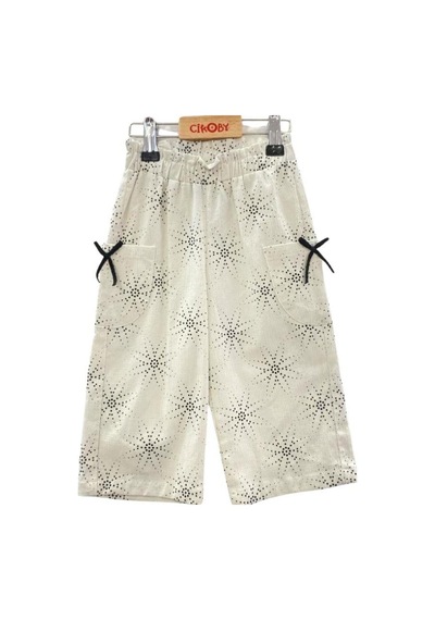 Çikoby Kız Çocuk Bel Lastikli Desenli Bol Paça Pantolon-13888 Siyah