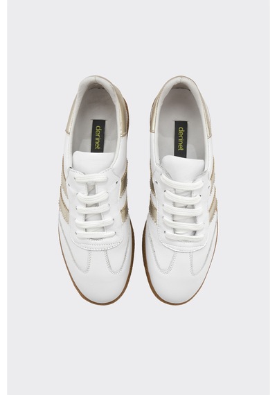 Derinet Comfort Taban Hakiki Deri Kadın Sneaker Beyaz Altın Beyaz Altın