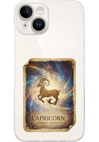 Apple Uyumlu iPhone 14 Plus İle  Burç Kartları Oğlak Tasarımlı Şeffaf Silikon Kılıf Şeffaf