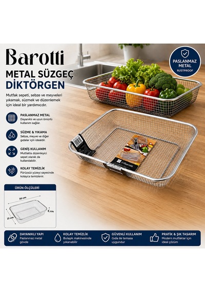 Dikdörtgen -tel Sepet Metal Süzgeç 5492 Çr