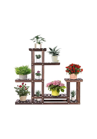 Dekoratif 7 Raflı Ahşap Saksılık Çiçeklik - 120x120 Cm Çok Katlı Salon Balkon Standı Kahverengi