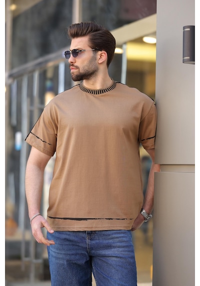 Madmext Kapuçino %100 Pamuklu Bisiklet Yaka Basic Erkek Tişört E7140 Kapuçino