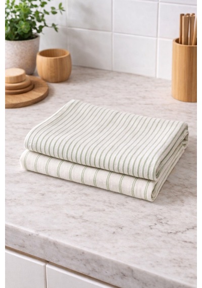 %100 Pamuk Çift Kat Müslin Mutfak Kurulama Bezi 2 Li Set 40x60 Cm Emici Yumuşak Mutfak Havlusu - Elv-mkb Yeşil