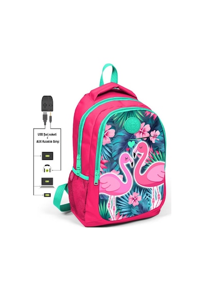 Coral High Kids Flamingolar İlk ve Ortaokul Sırt Çantası USB ve AUX Çıkışlı 23416