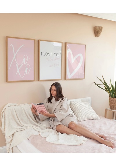 Çerçevesiz Poster Xoxo, I Love You, Ve Kalp Tasarımlı Minimal
