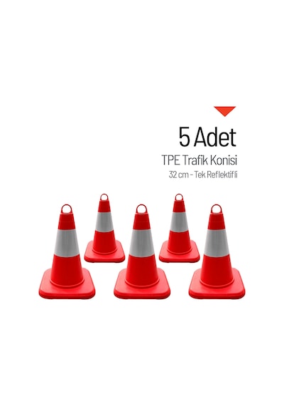5'li Tpe Trafik Konisi Seti 32 Cm Tek Reflektifli Trafik Dubası-3616