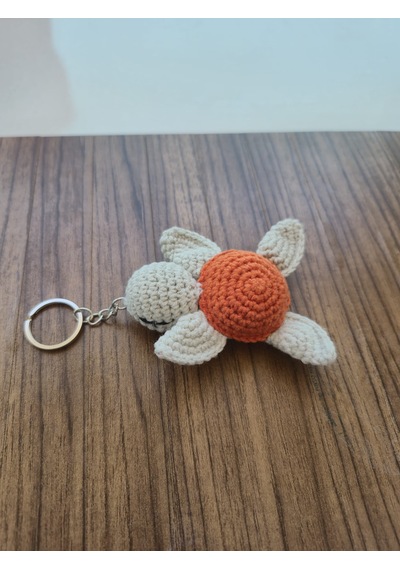Kaplumbağa Anahtarlık 3 Adet Amigurumi Beyaz - Turuncu