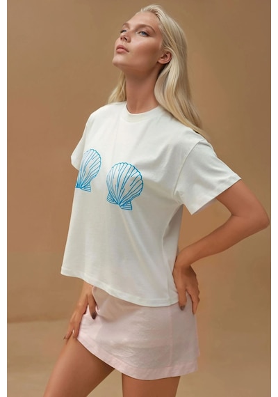 Hiccup Baskı Detaylı Regular Fit Bisiklet Yakalı %100 Pamuklu T-shirt Buz Mavi