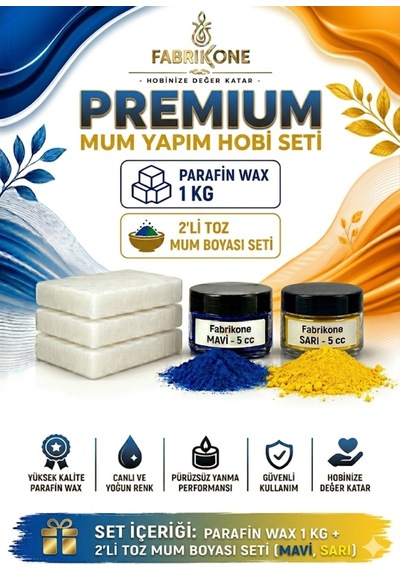 Premium Mum Yapım Hobi Seti - Parafin Wax 1 Kg - 2'li Toz Mum Boyası Seti - Mavi, Sarı Bkfabpw1kg2msr Karışık