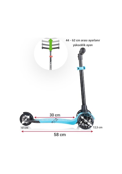 Işıklı Scooter, Ayarlanabilir Yükseklik, Ön Tekerleri Işıklı Çocuk Scooter, Mavi Mavi
