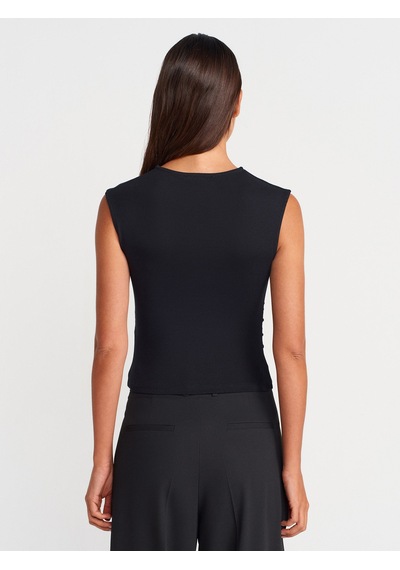 Dilvin 21054 Büzgülü Basic T-shirt-siyah Siyah