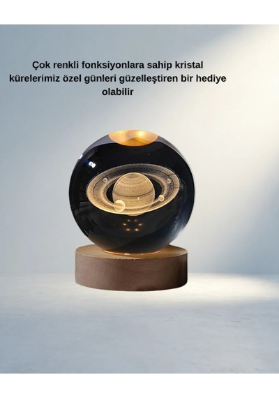 Kristal Küre Led Gece Lambası Ahşap Stand İle 0