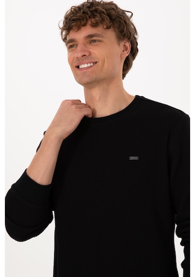 U.S. Polo Assn. Erkek Bisiklet Yaka Regular Fit Petek Dokulu Siyah Sweatshirt 50316304-VR046