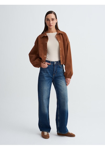 Dilvin 60781 Süet Bomber Ceket-taba Taba