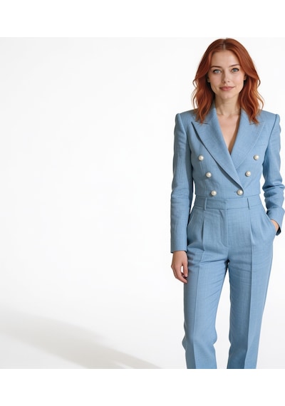 Gucci Keten Karışımlı Ekru Blazer Takım Açık Mavi