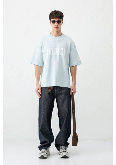 Vamos Baskılı Oversize Tişört V70-140 Bebe Mavi