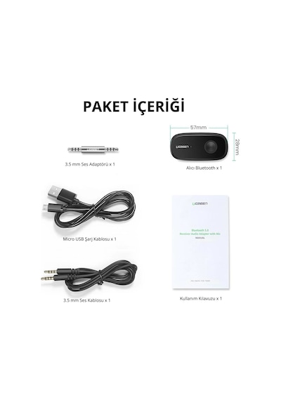 Ugreen Aptx Destekli Bluetooth 5.0 Audio Receiver Alıcı, 70304