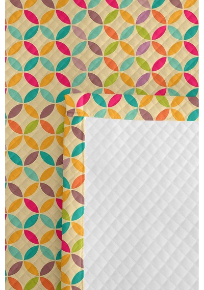 Renkli Geometrik Genç Odası Tek Kişilik Pike Takımı - Turkuaz Sarı 160x220 Cm Kapitone Yatak Örtüsü Buharlı Halı Aralığı