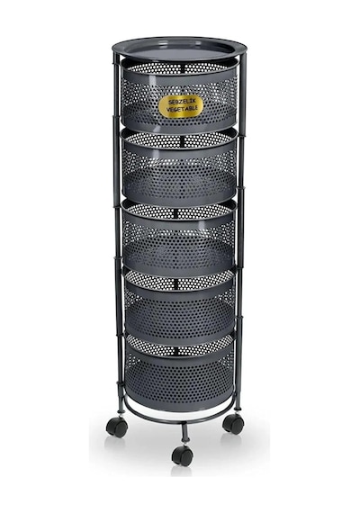 5 Katlı Açılır Kapanır Paslanmaz Metal Sebzelik Yükseklik 94 Cm - Antrasit Diğer