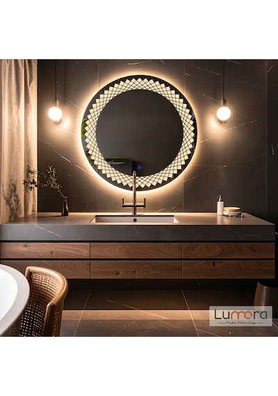 Elyssara Günışığı Led'li Lazer Kumlamalı Lavabo & Banyo Aynası Dokunmatik Sensörlü