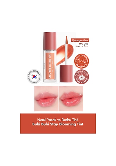 Unpa Nemli ve Canlı Mercan Tonlu Yanak ve Dudak Tinti UNPA Bubi Bubi Stay Blooming Tint