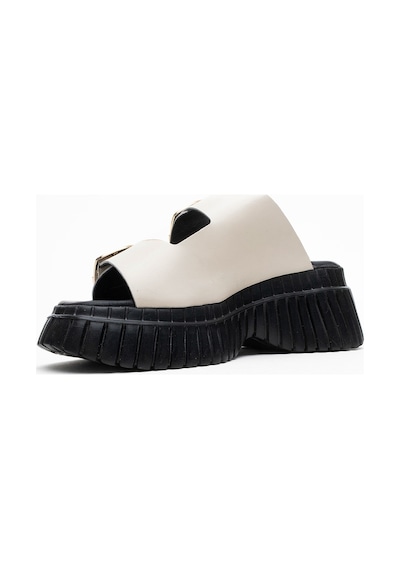 Luvishoes Luvi Shoes Joanes Ekru Cilt Hakiki Deri Çift Bantlı Kadın Dolgu Taban Terlik Ekru