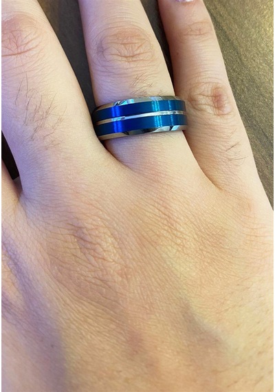 Erkek Mavi Renk Gümüş Detay Tungsten Yüzük Mavi