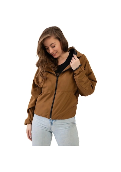 Spor Kadın Kapüşonlu Su Ve Rüzgar Geçirmez Oversize Yağmurluk - Rüzgarlık-132 Taba