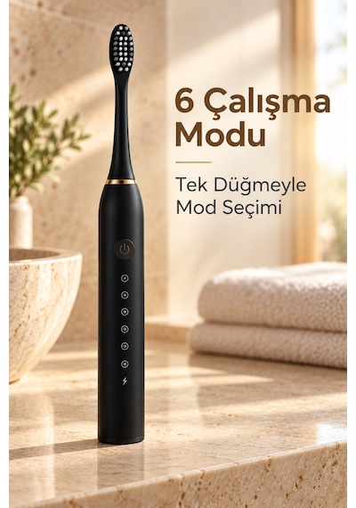 Siyah Şarjlı Elektrikli Diş Fırçası 6 Modlu