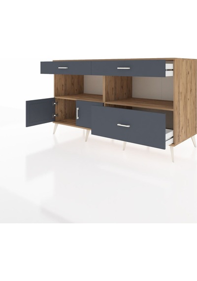 Kronos Konsol 2 Raflı 3 Çekmeceli 2 Kapaklı 176x59x99 Çam-antrasi Çam-antrasit