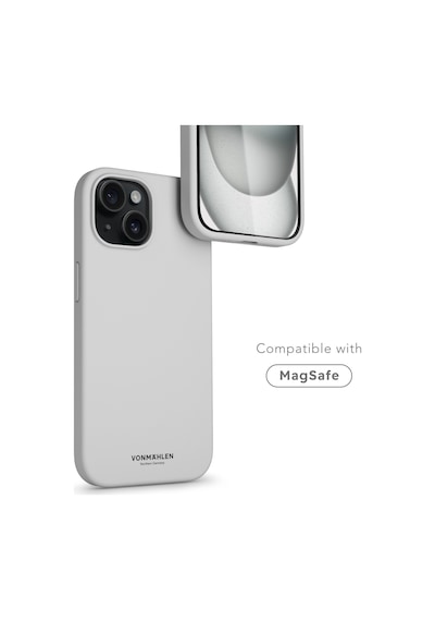 Vonmahlen Apple Uyumlu iPhone 15 Plus Magsafe Silikon Kılıf Açık Gri