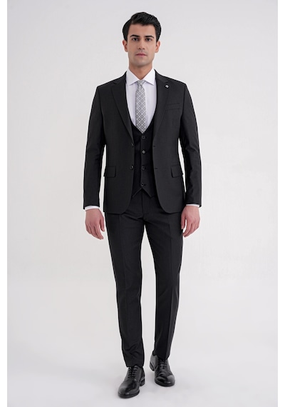Efor Slim Fit Çift Yırtmaç Çizgili Esnek Yünlü Siyah Yelekli Klasik Takım Elbise Tk 935 Siyah Efor Slim Fit Çift Yırtmaç Çizgili Esnek Yünlü Siyah Yelekli Klasik Takım Elbise Tk 935 Siyah