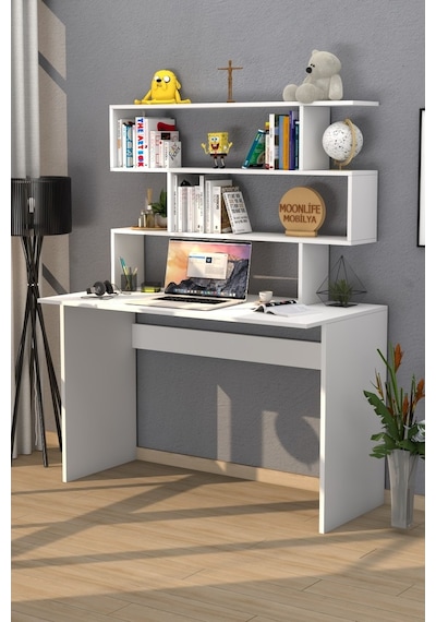 Moonlife Moonlife Kaya Kitaplıklı Çalışma Masası Beyaz