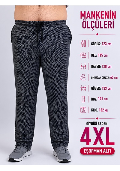 Büyük Beden Beli Lastikli Bağcıklı Ön Arka Cepli Kendinden Desenli Dar Paça Pamuklu Erkek Eşofman Altı Siyah Büyük Beden Beli Lastikli Bağcıklı Ön Arka Cepli Kendinden Desenli Dar Paça Pamuklu Erkek Eşofman Altı Siyah