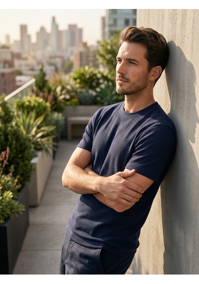 Süvari Regular Kalıp Hava Alan Waffle Desenli T-shirt Lacivert