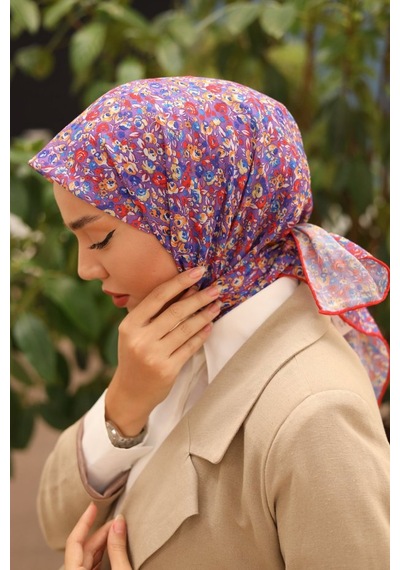 Silk Home Karanfil Desen Soft Pamuk Eşarp Eflatun
