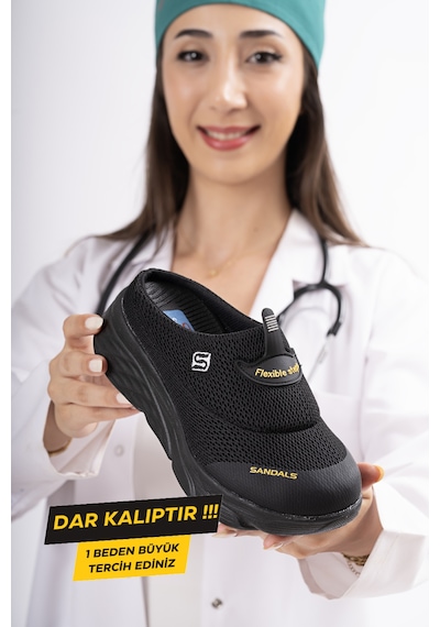 Sandal Spor Kadın Dolgu Taban Ortopedik File Sabo Doktor Hemşire Hastane Aşçı Terlik Siyah Sandal Spor Kadın Dolgu Taban Ortopedik File Sabo Doktor Hemşire Hastane Aşçı Terlik Siyah