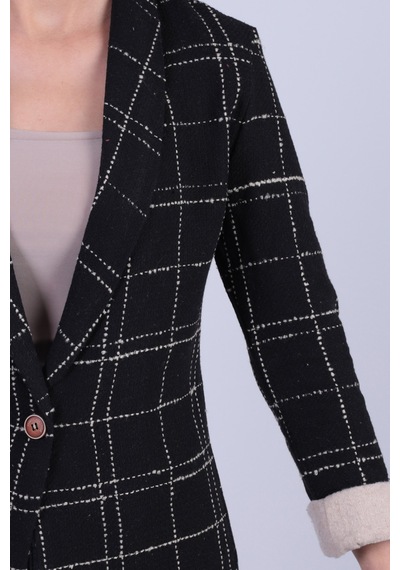 Armonika Kadın Siyah-bej Şal Yaka Kolları Garnili Tek Düğme Ceket Arm-26k001087