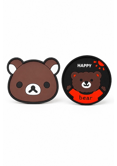 Kemboss Ayıcık Ve Happy Ayıcık Bardak Altlığı Seti 4'lü - Pvc Kaydırmaz Bardak Altlığı 2 Ayıcık + 2 Happy Ayıcık Çok Renkli
