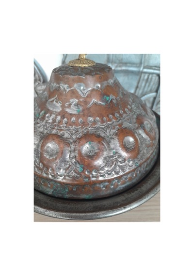 Eski Dönem Kabartmalı Bakır Sahan Gri