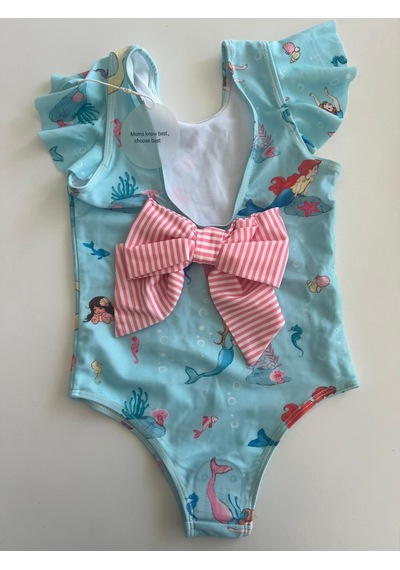 Petityu Mermaid Akvaryum Mavi Mayo Sırtı Fiyonk Detaylı Hızlı Kuruyan Kız Çocuk Mayo Mavi