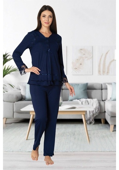 Effortt Mayss Collections 2422 Lacivert Renk Lohusa Pijama Takımı Lacivert