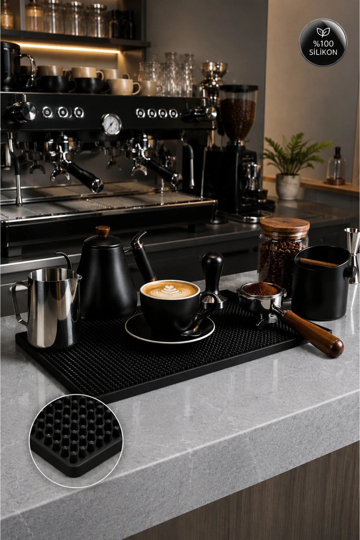 Bar Mat 60x30 %100 Silikon Kaymaz Tezgah Koruyucu Mutfak / Kafe / Bar Siyah