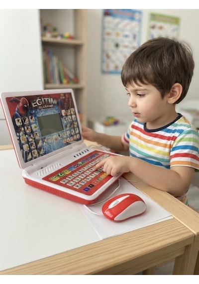 Süper Kahraman Eğitici Bilgisayar 100 Fonksiyonlu Müzikli Harf Kelime Ve Şarkı Modlu Oyuncak Laptop