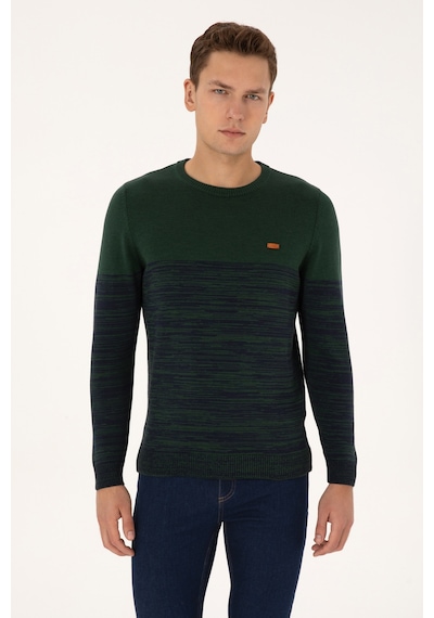 U.S. Polo Assn. Erkek Slim Fit Bisiklet Yaka Koyu Yeşil Kazak 50314970-VR079