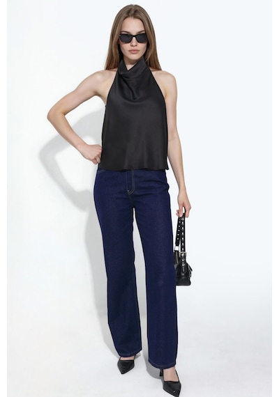 Hiccup Saten Halter Top Siyah