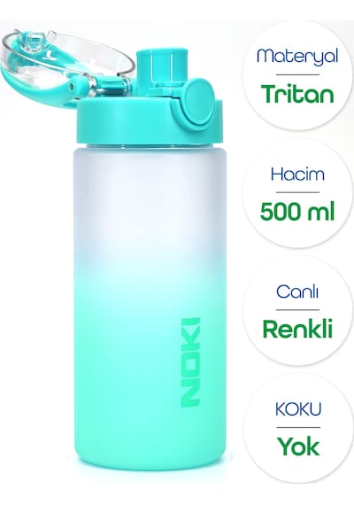 Su Matarası Tritan Geniş Ağız Su Şişesi Gradyan Spor Matarası Suluğu Bpasız 500 Ml Turkuaz 0109